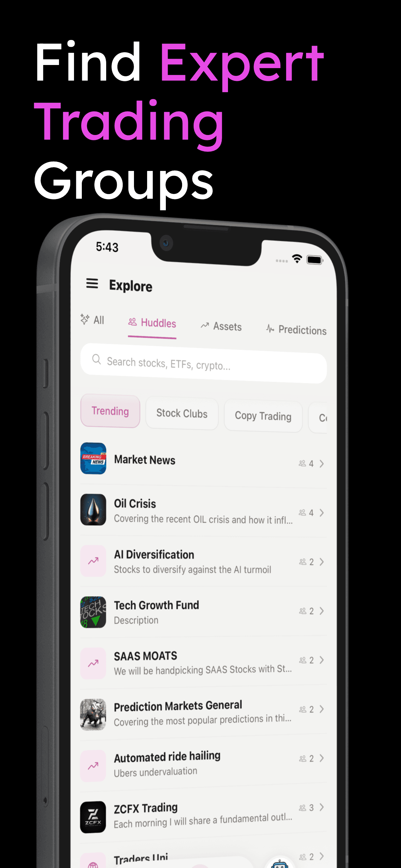 Find expert trading groups on Huddle