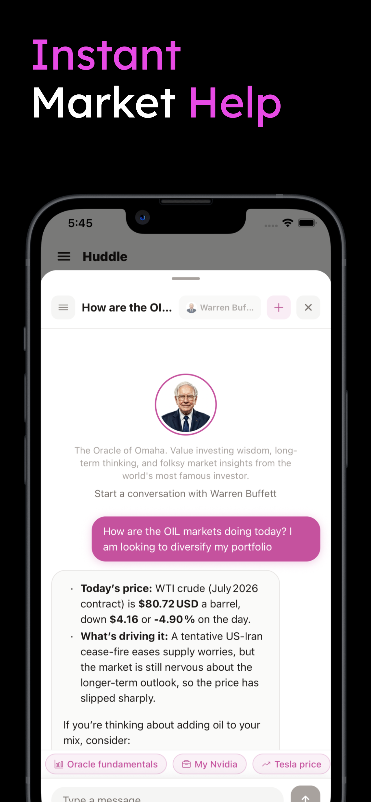Instant market help from the Huddler AI chat